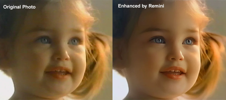 Blurry face before and after Remini enhancement