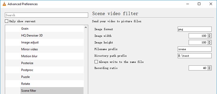 Image settings in scene video filter - VLC