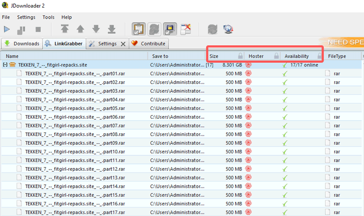 Select files to download in JDownloader 2