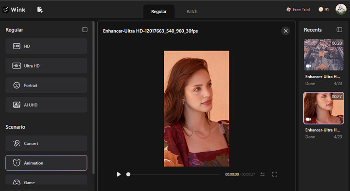 Wink AI Interface Übersicht