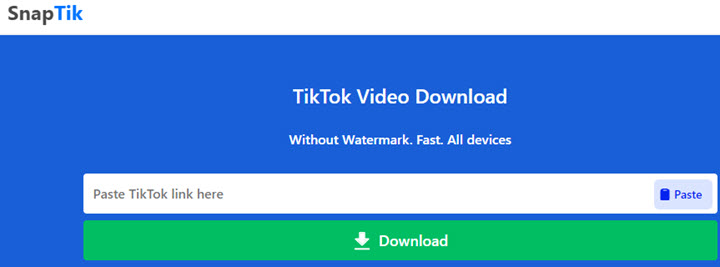 Изтеглете видеоклипове на Tiktok без воден знак в Snaptik