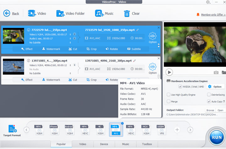 VideoProc Converter AI Target Format AV1