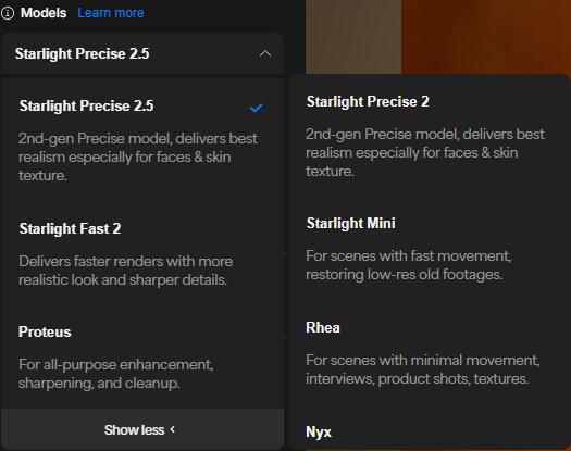 Selección del modelo Modo Preciso de Topaz Astra 2