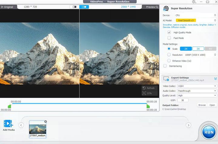 Aiarty Video Enhancer Edit Interface