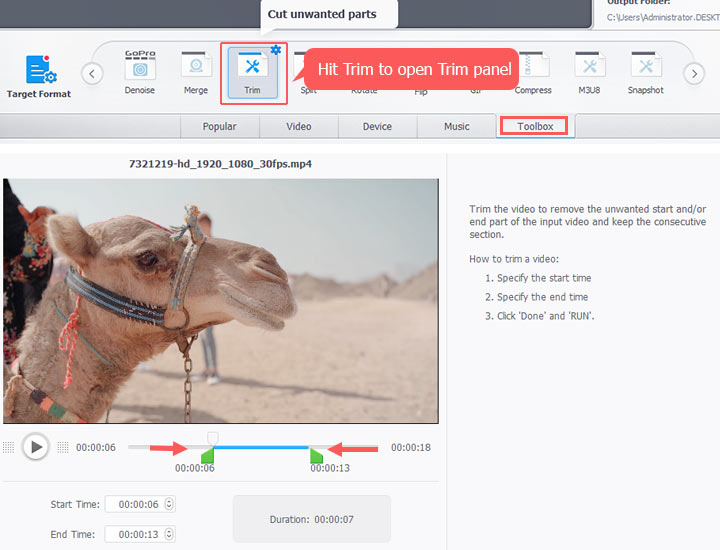 trim a video in VideoProc