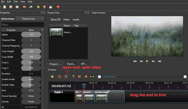 crop video in openshot video editor
