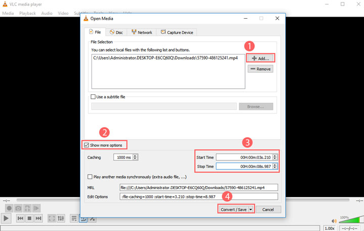 Trim Video in VLC by Converting