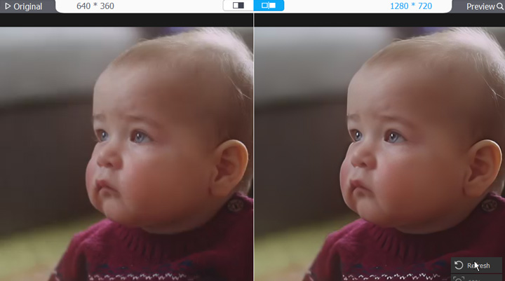 Before and after enhancing a soft video with VideoProc Converter AI
