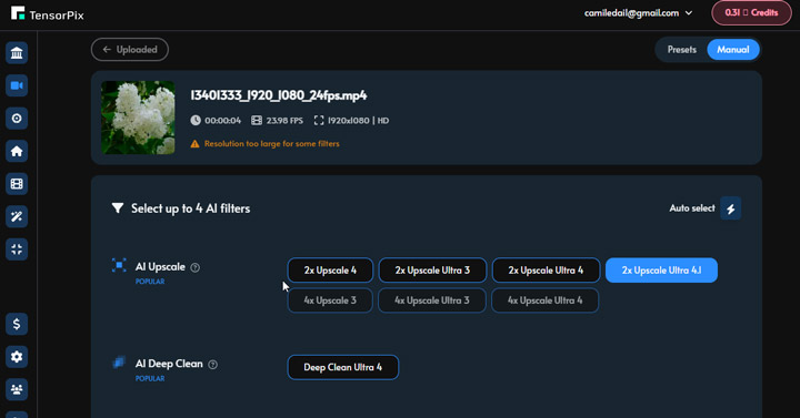 Upscale 1080p to 4K via TensorPix 2