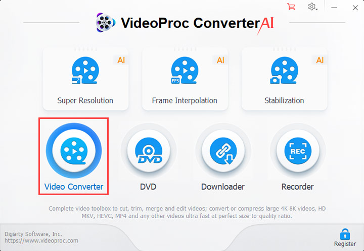 Import WebM files to VideoProc Converter AI