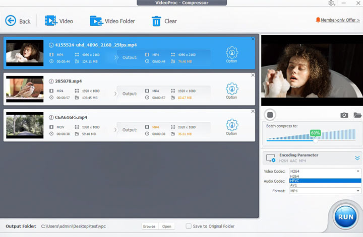 VideoProc Video Compression Test
