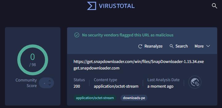virustotal analysis for snapdownloader