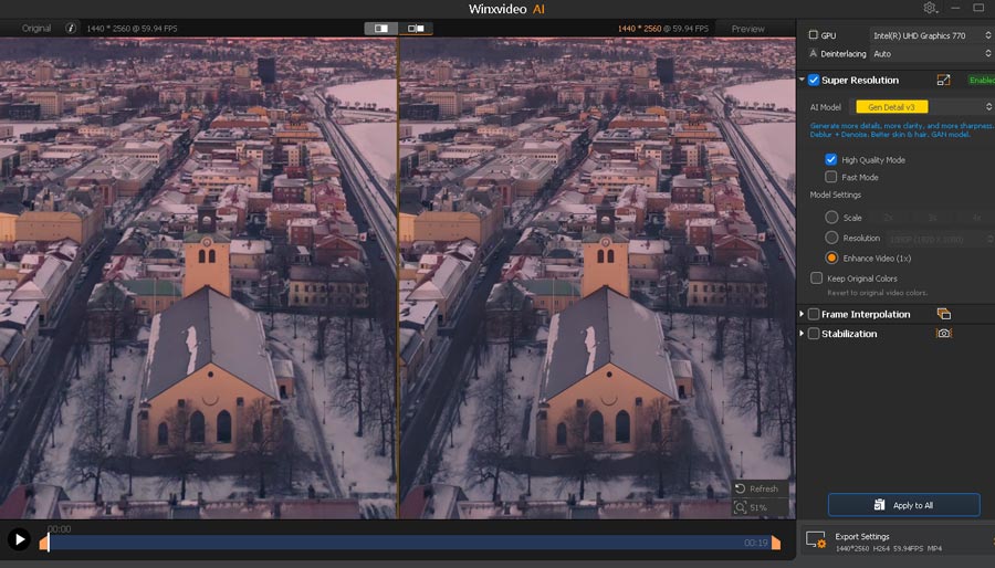 Winxvideo AI 1x enhance
