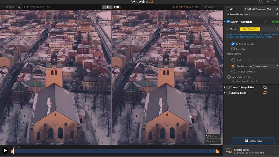 Winxvideo AI 4K upscale