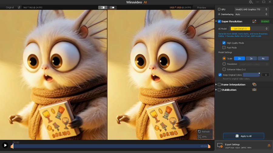 Winxvideo AI enhance AI video