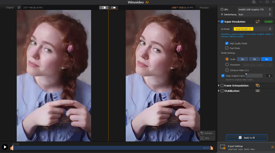 Winxvideo AI fix compression artifacts