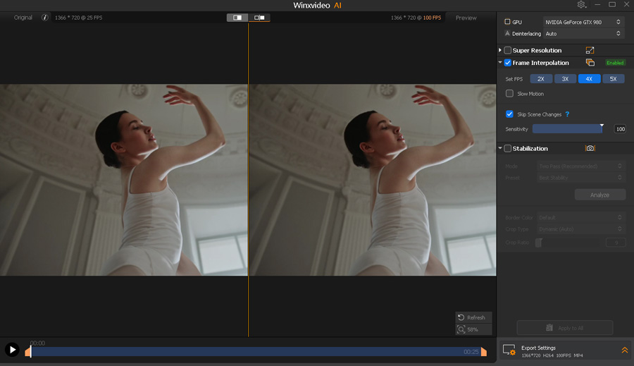 Winxvideo AI frame interpolation