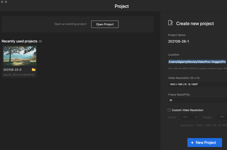 Avvia un progetto in VideoProc Vlogger per l'editing audio