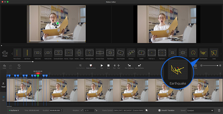 Motion preset Earthquake for shaky cam