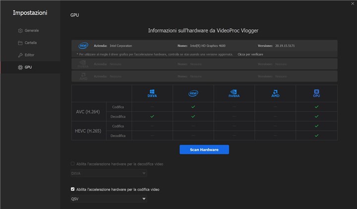Hardware Detection in VideoProc Vlogger