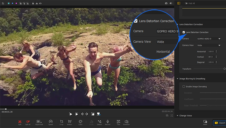 Check Lens Distortion Correction in VideoProc Vlogger
