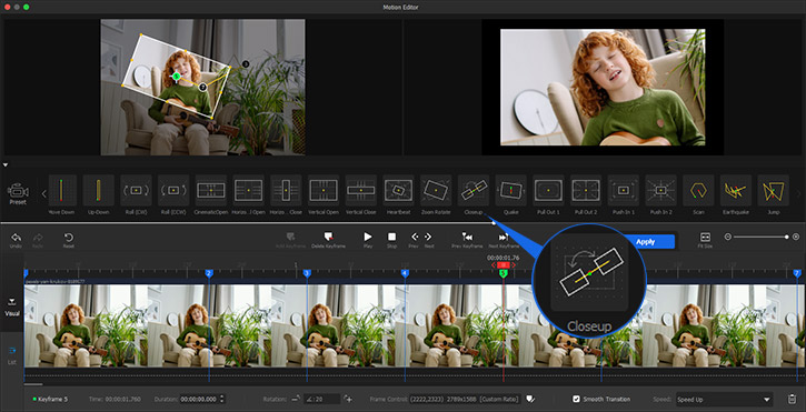Motion preset Closeup for rotating dolly zoom