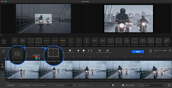 Motion preset Fast Zoom In/Out for crash zoom
