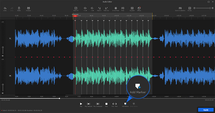 Add markers to a part of music