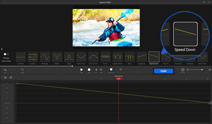 Use Speed Down in Kayaking Video