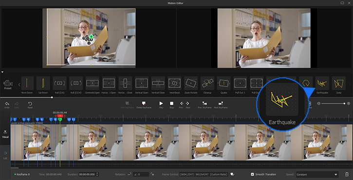 Motion preset Earthquake for shaky cam
