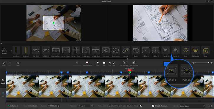 Motion preset Push In for dolly in