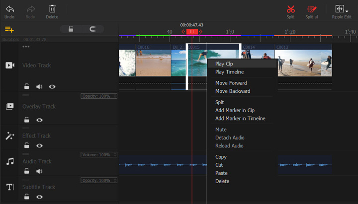 클립을 분할 - VideoProc Vlogger