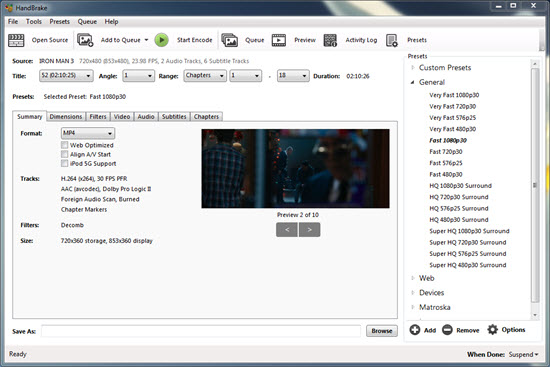 Handbrake DVD to MP4