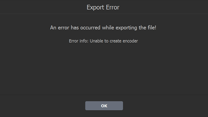 VideoProc Vlogger 提示匯出專案錯誤