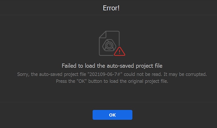 匯入自動保存的專案時失敗