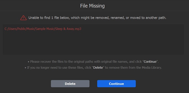 VideoProc Vlogger 提示檔案丟失