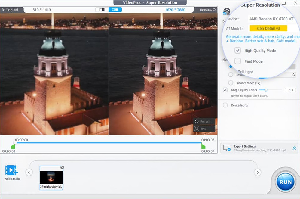 Enhance Video Quality – Choose AI Model