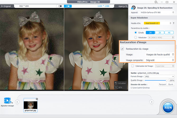 Restauration de visage IA de VideoProc - Étape 2