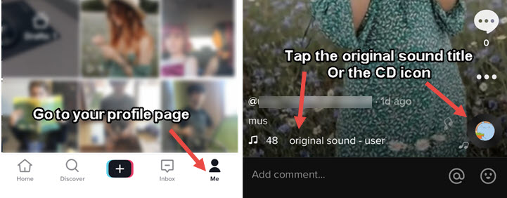 Tap on the original sounds to save it as favorite in TikTok