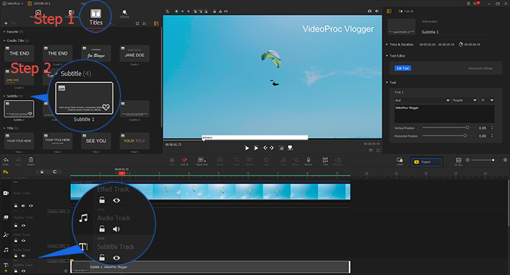 add a text watermark to a video in VideoProc Vlogger
