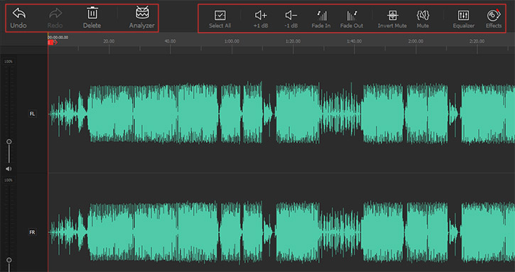 Audio editing toolbar