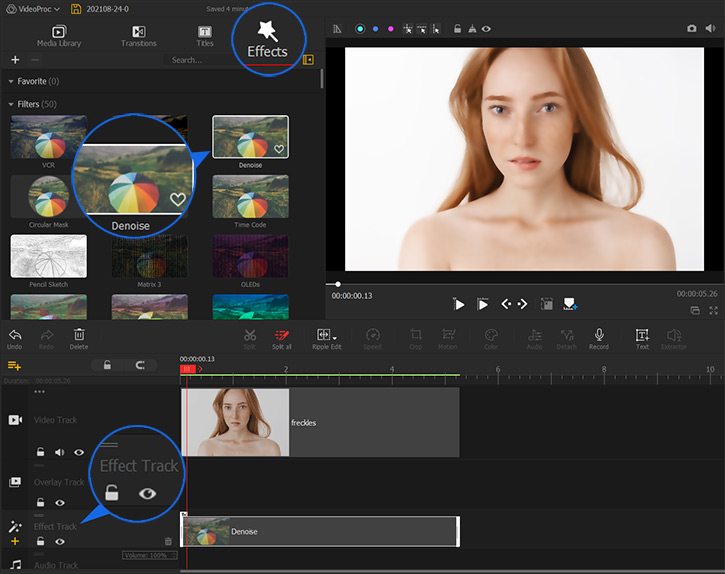 denoise video with the VideoProc Vlogger denoise effect