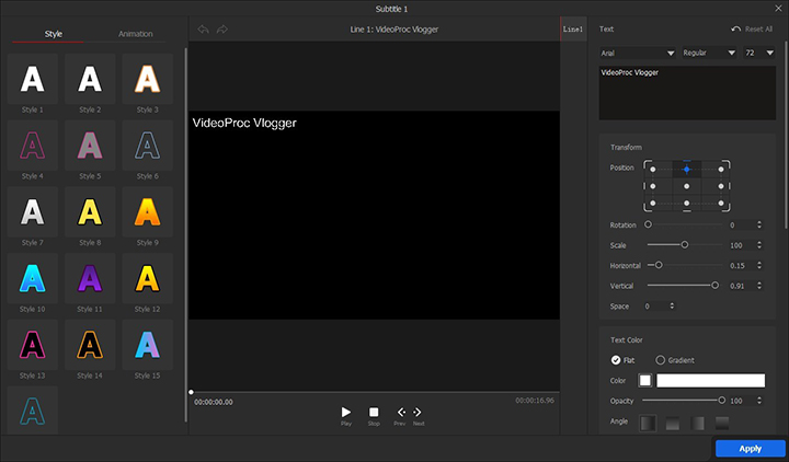 edit text watermark in VideoProc Vlogger