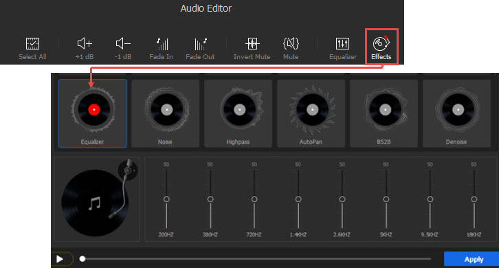 Audio editing toolbar - Equalizer