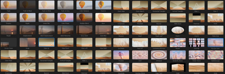 Overview of preset transitions in VideoProc Vlogger