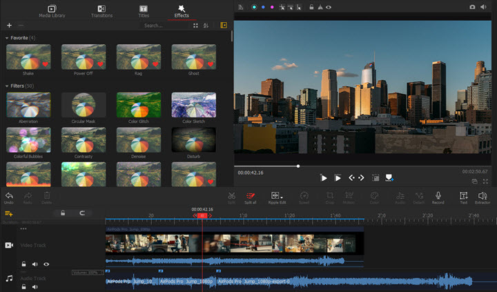 Preview and select an effect for the video
